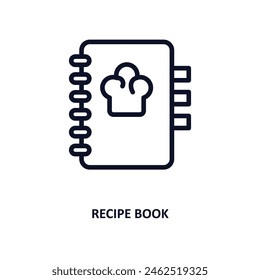 Symbol für das Rezepturbuch. Dünne Linie Rezept Buch Ikone aus der Küche Kollektion. Umriss-Vektorgrafik isoliert auf weißem Hintergrund. Editierbares Rezeptbuchsymbol kann Web und mobil verwendet werden