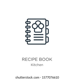 Recipe book icon. Thin linear recipe book outline icon isolated on white background from kitchen collection. Line vector sign, symbol for web and mobile