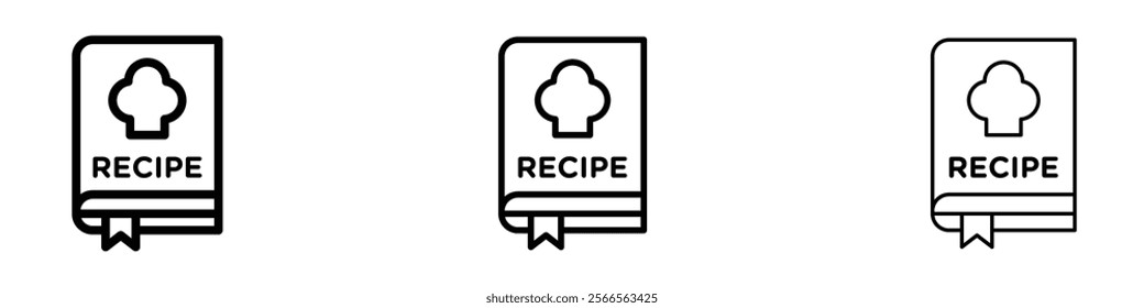 Recipe book icon in tree different line stroke sizes.