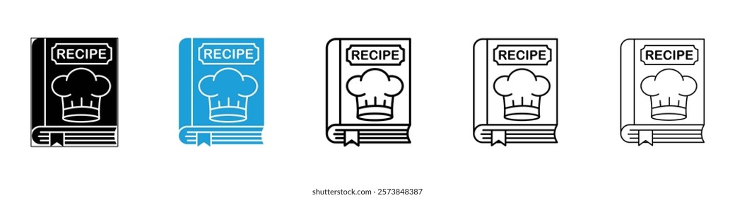 Recipe book icons in filled and 3 stroke weights