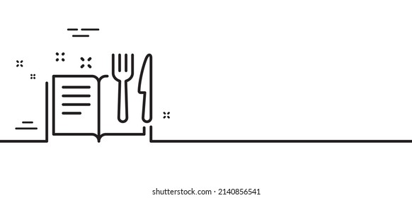 Recipe book line icon. Cutlery sign. Fork, knife symbol. Minimal line illustration background. Recipe book line icon pattern banner. White web template concept. Vector