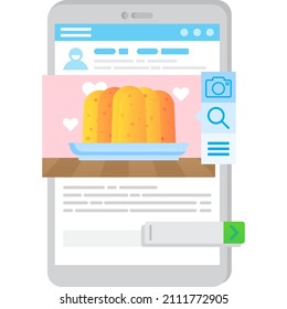 Icono vectorial de aplicación móvil del libro de recetas. Servicio en línea para la preparación de comida en restaurantes en smartphone aislado en fondo blanco