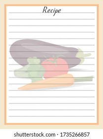 Recipe book page. Frame with lines for writing recipe text