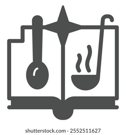 Livro de receitas ícone sólido, conceito de culinária. Gráficos vetoriais. Sinal de livro gourmet no fundo branco, ícone de estilo de glifo para design móvel ou web