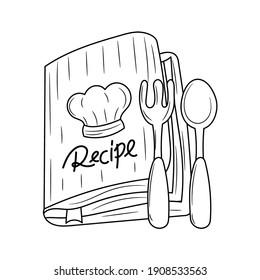 Recipe Book with Spoon and fork vector sign, linear style pictogram  vector illustration, isolated on white