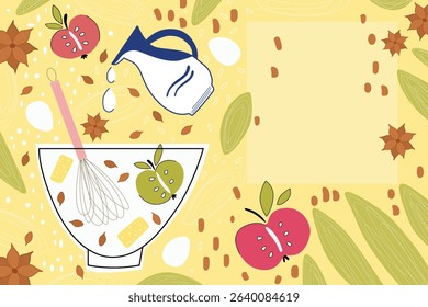Recipe book spread with apple pie ingredients