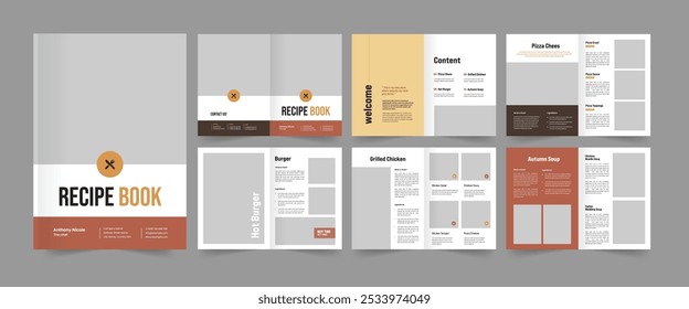 Recipe book template, cookbook, food menu design, cookbook magazine layout