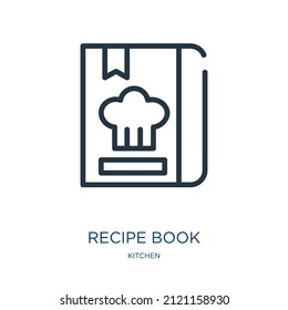 icono de línea delgada del libro de recetas. íconos culinarios lineales de cocción del concepto de cocina, señal de contorno aislado. Elemento de símbolo de ilustración vectorial para diseño web y aplicaciones.