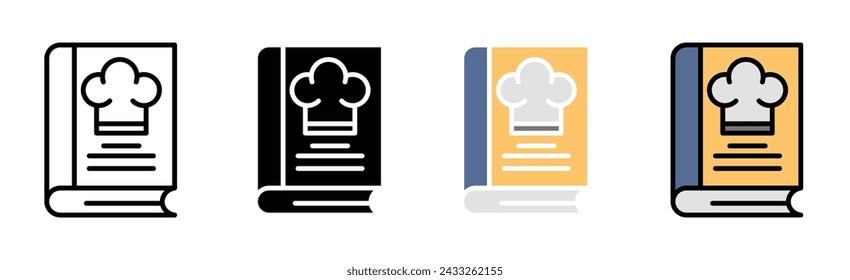 Juego de ilustración vectorial de libro de recetas. Signo de Secretos Culinarios adecuado para aplicaciones y sitios web estilo de diseño de UI.