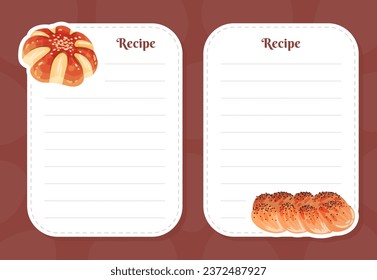 Recipe Card with Baked Product and Sweet Pastry Vector Template