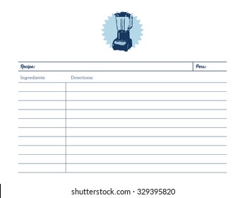 Recipe card with a blender machine logo on the top. To use for writing down a recipe. Vector and illustration design.