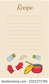 Recipe card. Cookbook for cooking. Hand drawn vector illustration.