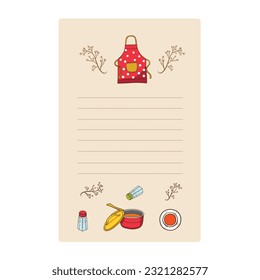 Tarjeta de receta. Plantilla de libro de cocina con utensilios de cocina. Ilustración del vector