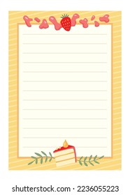 Recipe card. Cooking card template. Culinary notes and sticker with cute ingredients. Menu note template