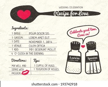 Recipe card creative Wedding Invitation design with salt and pepper shaker cooking concept