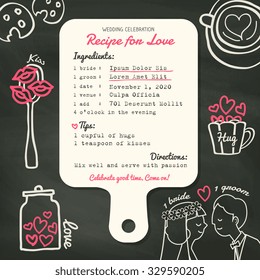 Cartão de receita criativo Convite de casamento modelo de design com conceito de cozinha