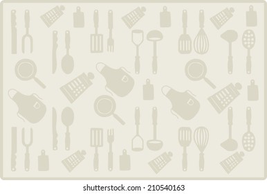 Recipe card, culinary template with kitchen utensils icons. Background vector pattern