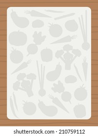 Recipe card, culinary template with vegetable icons. Background vector pattern