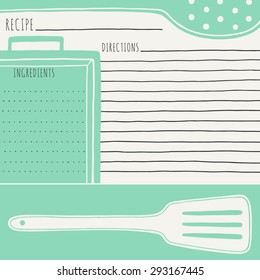  Recipe Card Design. Vector Illustration. Hand Drawn Kitchen Note Template