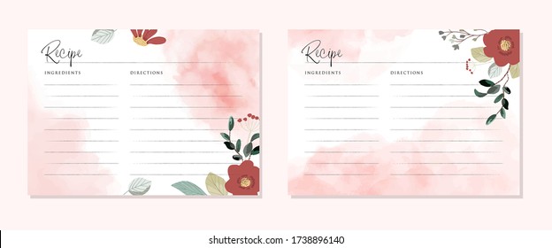 Recipe Card With Floral And Pink Brush Stroke Background