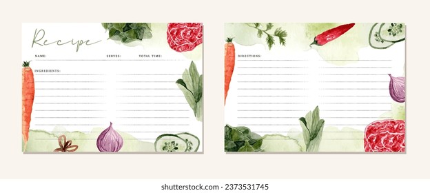 recipe card with food ingredients illustration