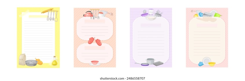 Formulario de tarjeta de receta para escribir como conjunto de Vector de hoja de libro de cocina