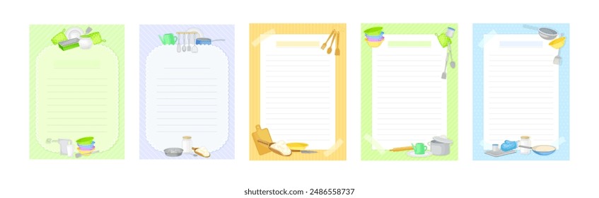 Recipe Card Form for Writing as Cookbook Sheet Vector Set
