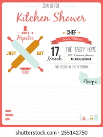 Recipe card in hipster style. Invitation on a Kitchen Shower in vector