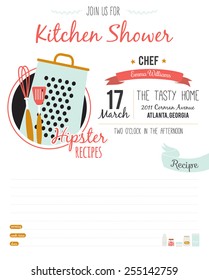 Recipe card in hipster style. Invitation on a Kitchen Shower in vector