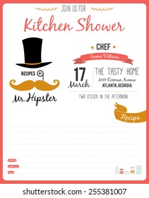 Recipe card in hipster style. Invitation on a Kitchen Shower in vector