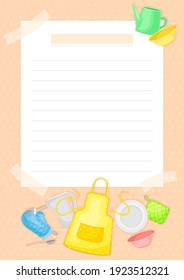 Recipe Card With Kitchen Items And Lines Vector Template