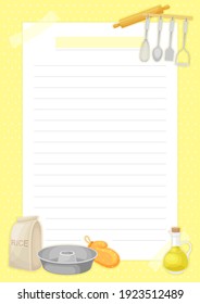 Recipe Card With Kitchen Items And Lines Vector Template