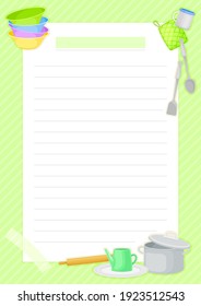 Recipe Card with Kitchen Items and Lines Vector Template