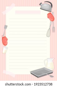 Recipe Card with Kitchen Items and Lines Vector Template