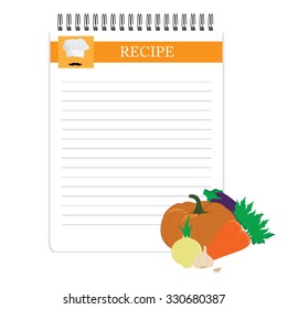 Recipe card. Kitchen note blank template vector illustration. Cooking notepad with vegetables