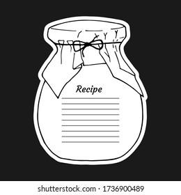 Tarjeta de receta con líneas de texto y grandes frascos de vidrio. Para escribir una receta. Diseño de ilustración vectorial. Página de plantilla de libro de cocina.