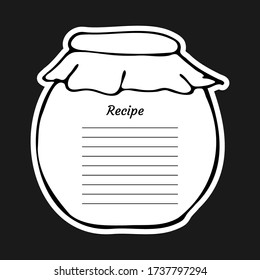 Recipe card with lines text and big jar glass. To use for writing down a recipe. Vector illustration design. Cookbook template page.