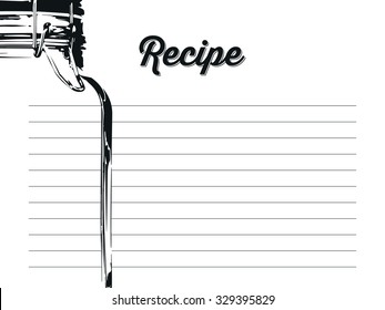 Recipe card with lines text and big jar glass with a hook. To use for writing down a recipe. Vector and illustration design.