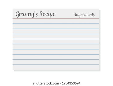 Recipe Card, Mom's Recipe, Mom's Cookbook, Granny's Recipe Card Vector, Index Card, Cooking Class, Secret Recipe, Vector Illustration Background