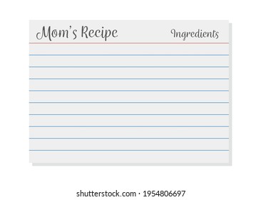 Recipe Card, Mom's Recipe, Mom's Cookbook, Recipe Card Vector, Index Card, Cooking Class, Secret Recipe, Vector Illustration Background