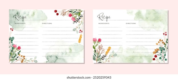 recipe card with rustic floral garden watercolor