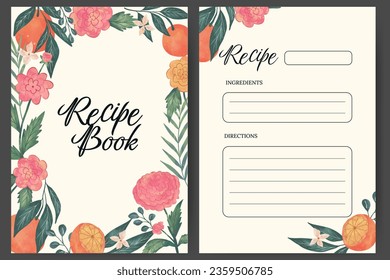 Recipe card template with fruit and flower illustration