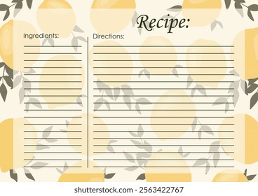 Recipe card template, juicy fruits blank. Cartoon recipe card template illustration