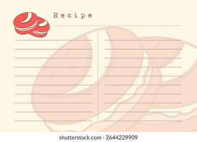 Recipe card template with macaroon or strawberry pink cookie design. Vintage old paper style, scrapbooking.