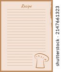 Recipe card template for notes making about food preparation. Hand-drawn recipe card. Blank paper for adding your recipe with cute doodled illustration of mushroom. Cooking notepad, kitchen book