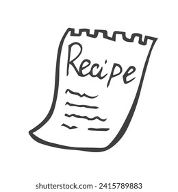 Recipe card template for notes making about food preparation. Hand-drawn recipe card.