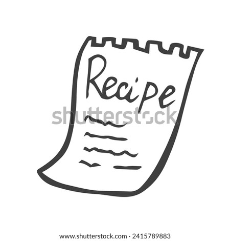 Recipe card template for notes making about food preparation. Hand-drawn recipe card.