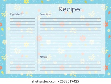 Recipe card template spring decor blank. Cartoon recipe card template illustration. Easter cuisine
