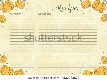Recipe card template, vegetable blank. Rape pumpkin cooking list. Cartoon recipe card