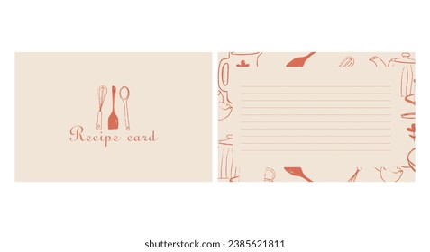 Tarjetas de receta. Juego de plantillas de tarjetas de cocina. Notas culinarias hechas a mano con utensilios de cocina para doodle. Ilustración del vector, aislado